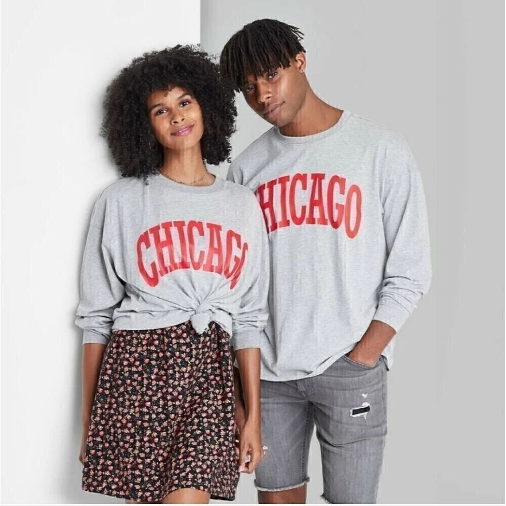 ADULT Unisex Chicago Long Sleeve Oversized T-Shirt Wild Fable Heather Gray - Picture 6 of 6